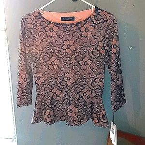 NWT Ivanka Trump Light Pink/Black Lace Overlay Top